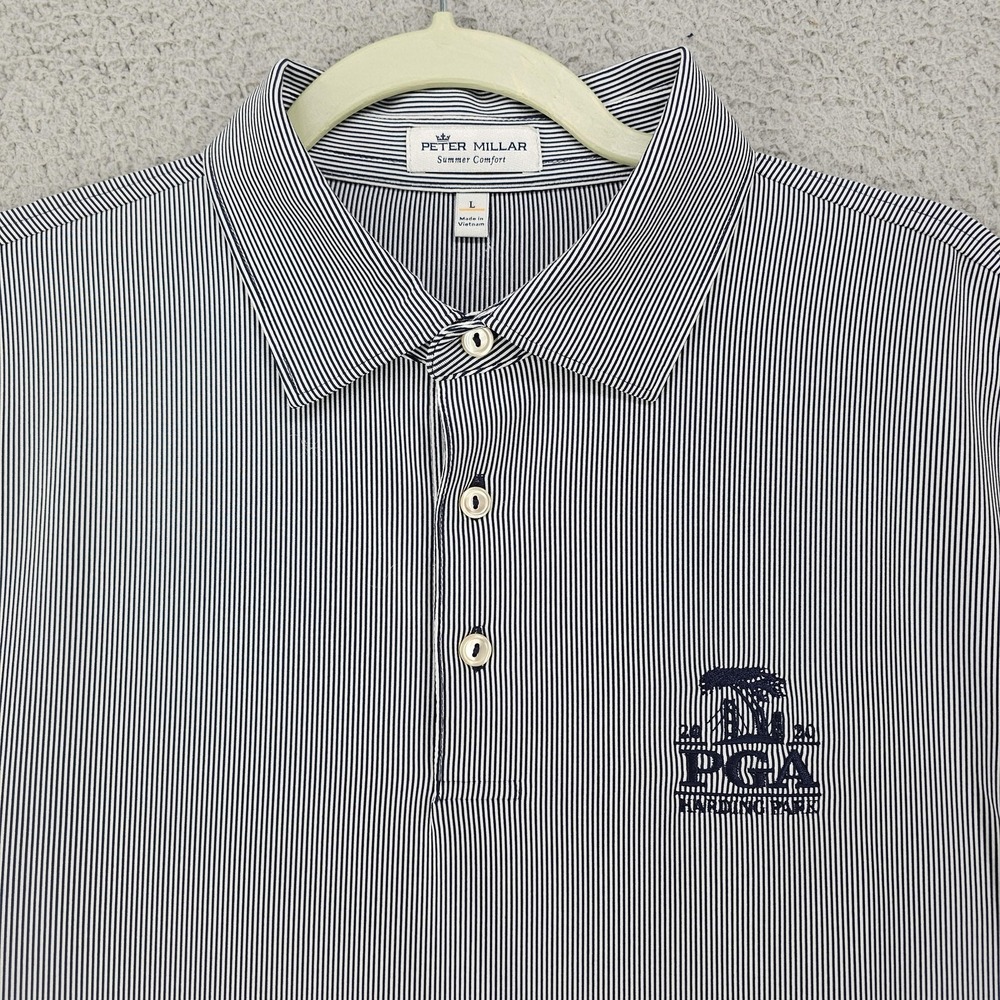 Peter Millar Polo Shirt Mens L Blue Striped Summer Comfort 2020 PGA Harding Park - Picture 2 of 10